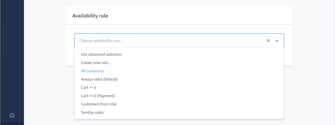 payment method configuration availability rule