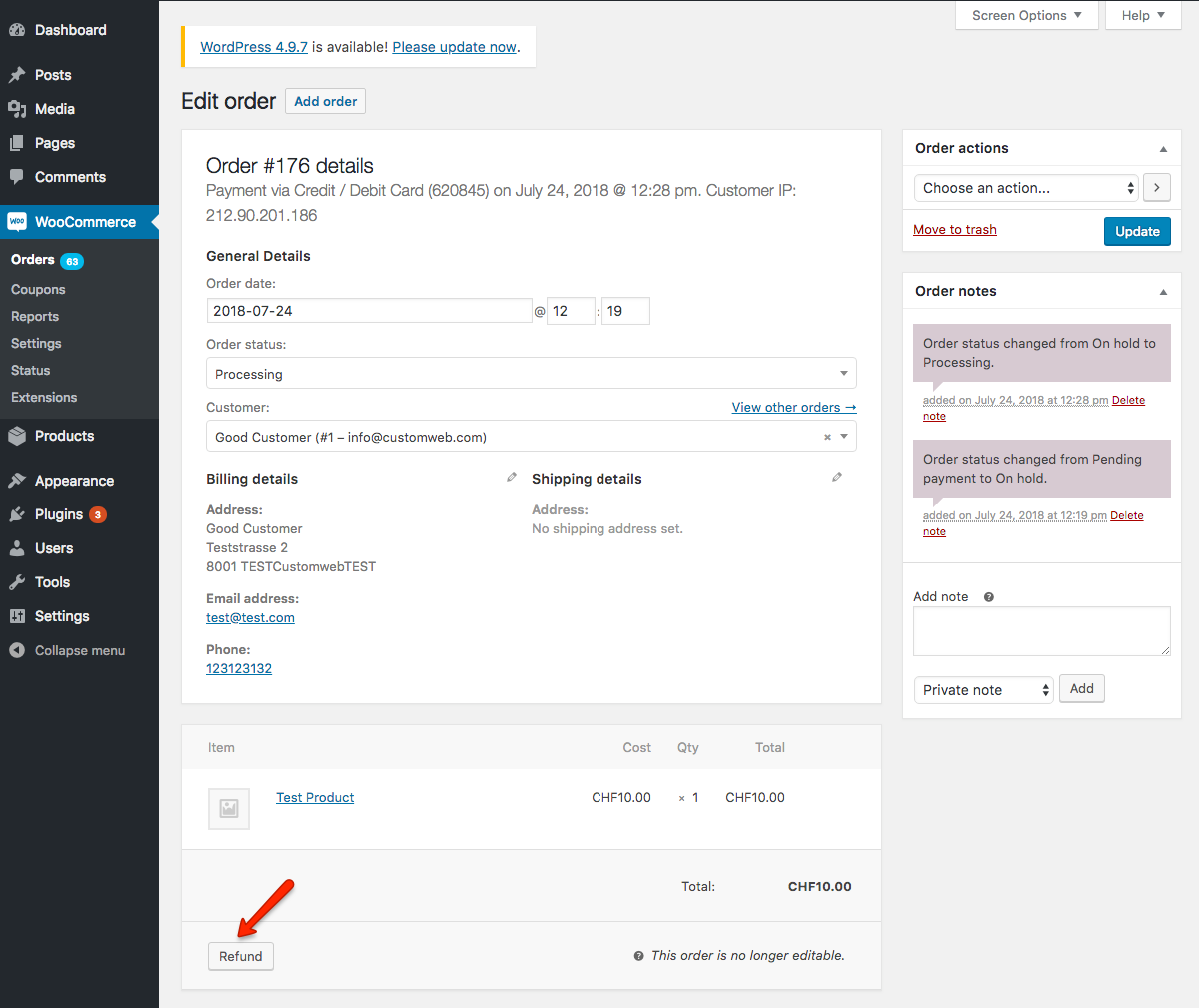 order refund woocommerce